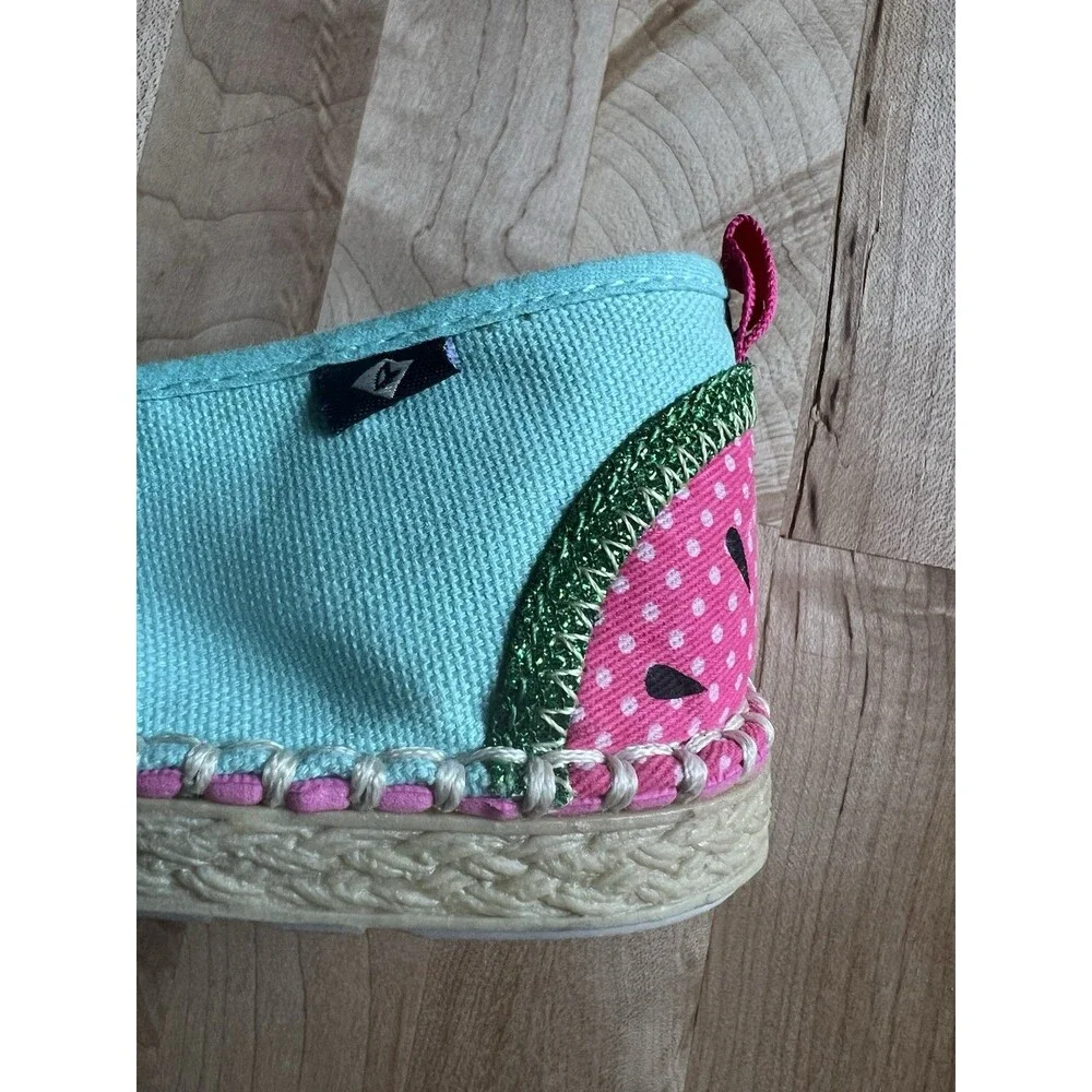 Sperry X Vineyard Vines Espadrille Flats Aqua Watermelon Girl's 5.5, Women's 7